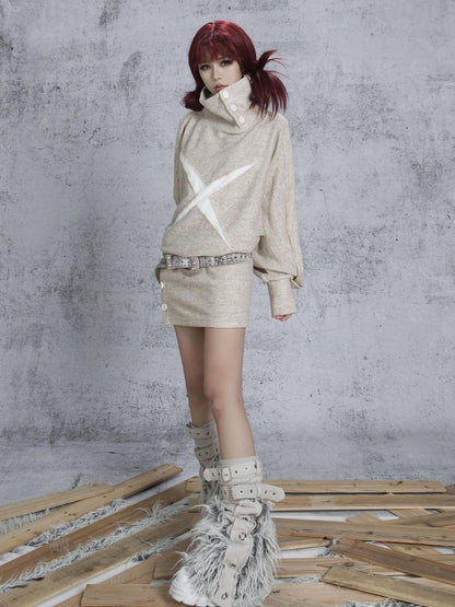 ARIADNAw Ariadna Punk Knit High Collar Loose Fit Thick Soft Vintage Femme