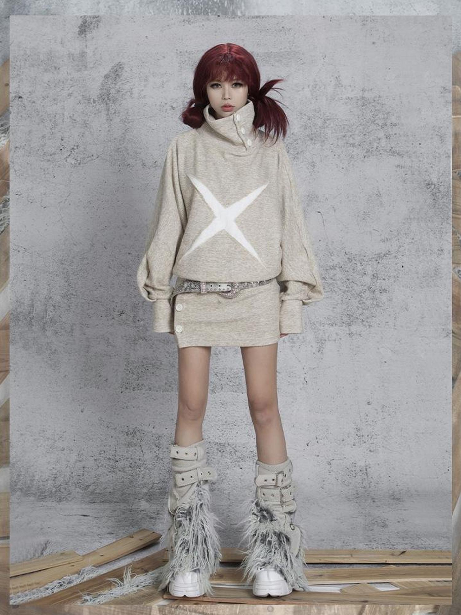 ARIADNAw Ariadna Punk Knit High Collar Loose Fit Thick Soft Vintage Femme