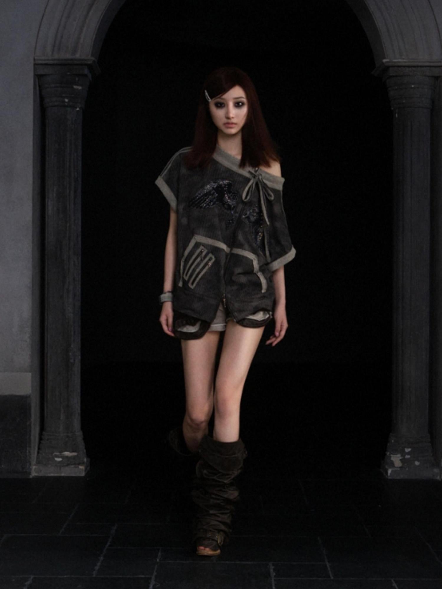 ARIADNAw Ariadna Punk Print Loose Knit Denim Tee