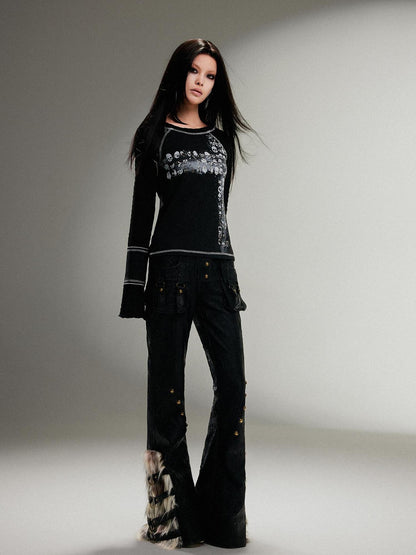 ARIADNAw Ariadna Punk Rock Print Elastic High Waist Women Pants