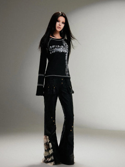 Ariadna Punk Rock Print Elastic High Waist Women Pants