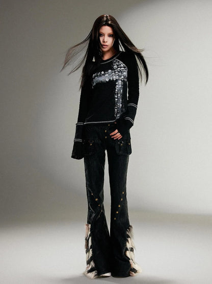 Ariadna Punk Rock Print Elastic High Waist Women Pants