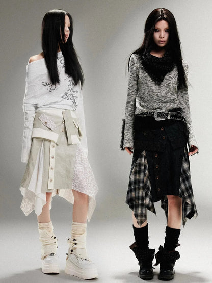 Ariadna Punk Rock Vintage Asymmetrical Leather Mini Skirt