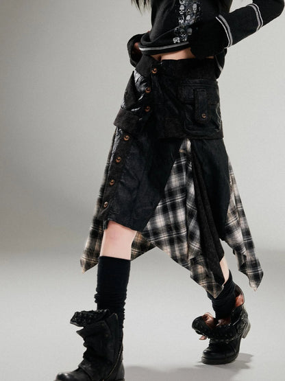Ariadna Punk Rock Vintage Asymmetrical Leather Mini Skirt