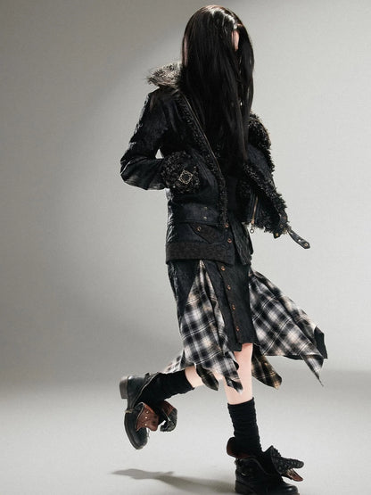 Ariadna Punk Rock Vintage Asymmetrical Leather Mini Skirt