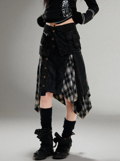 Ariadna Punk Rock Vintage Asymmetrical Leather Mini Skirt