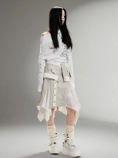 Ariadna Punk Rock Vintage Asymmetrical Leather Mini Skirt