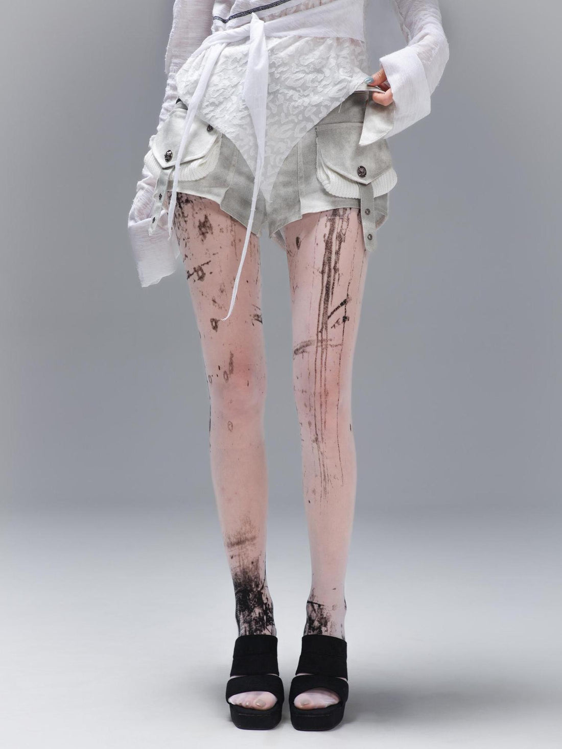 ARIADNAw Ariadna S Punk Edge 8 D White Printed Tights Freedom Versatility