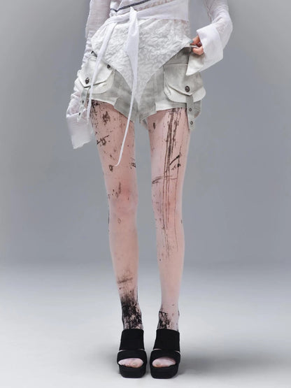 Ariadna S Punk Edge 8 D White Printed Tights Freedom Versatility