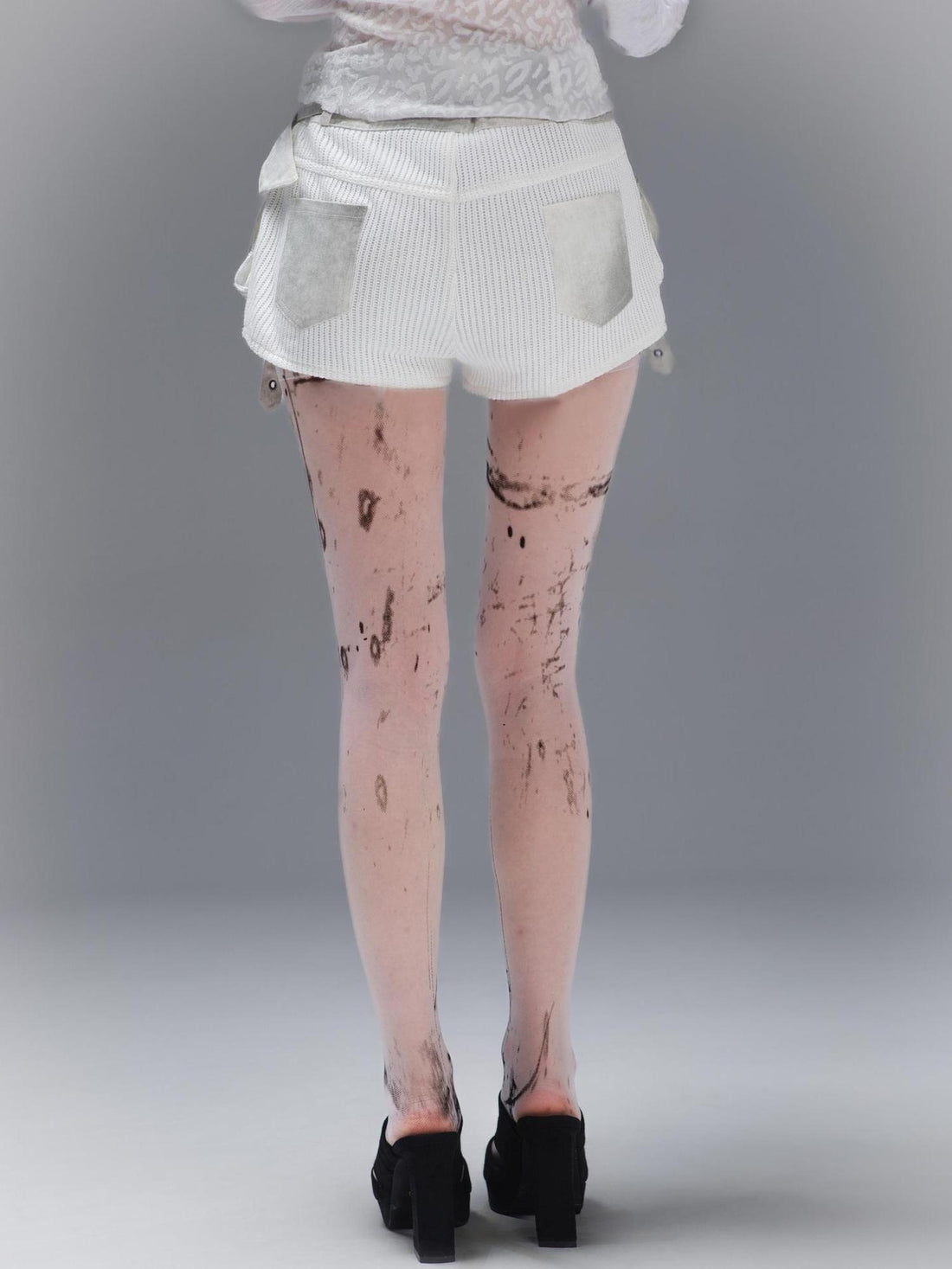 ARIADNAw Ariadna S Punk Edge 8 D White Printed Tights Freedom Versatility