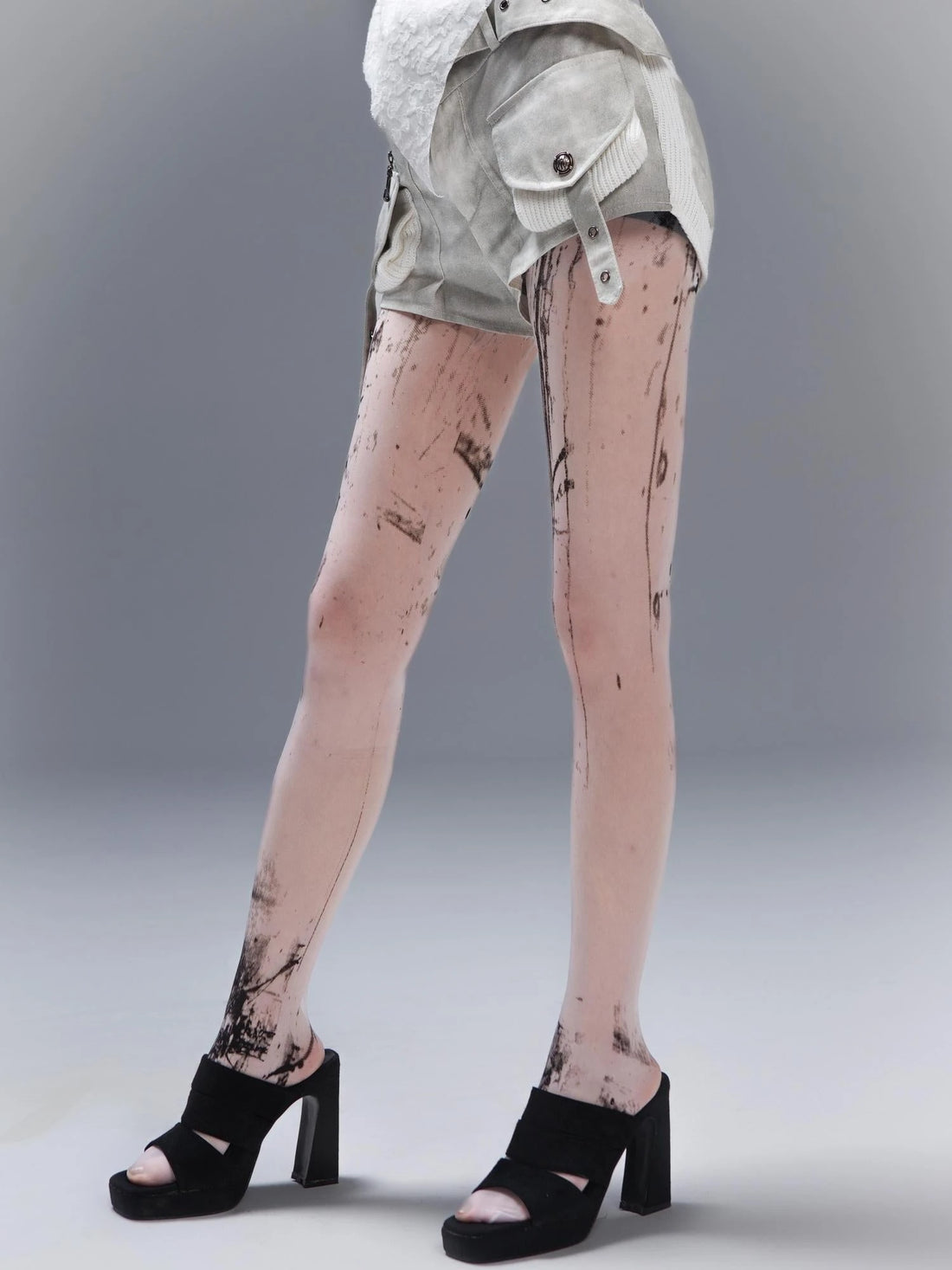 Ariadna S Punk Edge 8 D White Printed Tights Freedom Versatility