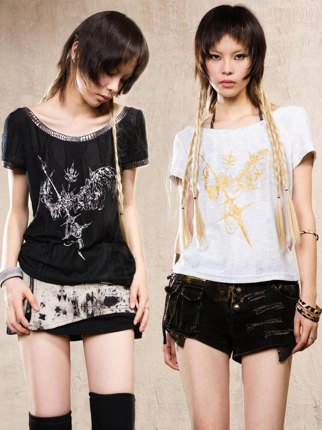 ARIADNAw Ariadna S Vintage Punk Print Bronze Sleeveless Tee
