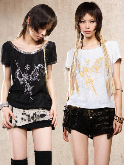 ARIADNAw Ariadna S Vintage Punk Print Bronze Sleeveless Tee