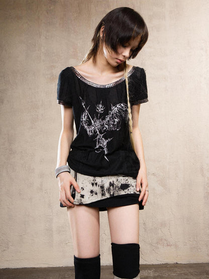 ARIADNAw Ariadna S Vintage Punk Print Bronze Sleeveless Tee