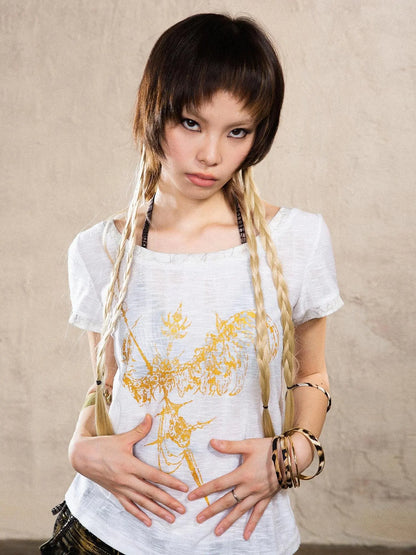 Ariadna S Vintage Punk Print Bronze Sleeveless Tee