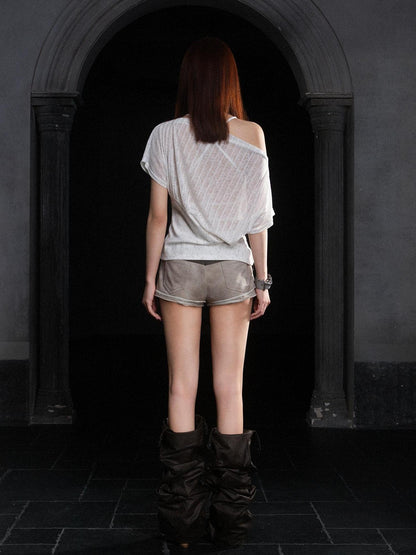 ARIADNAw Ariadnaw Punk Patchwork Knit Low Rise Pocket Shorts Streetwear