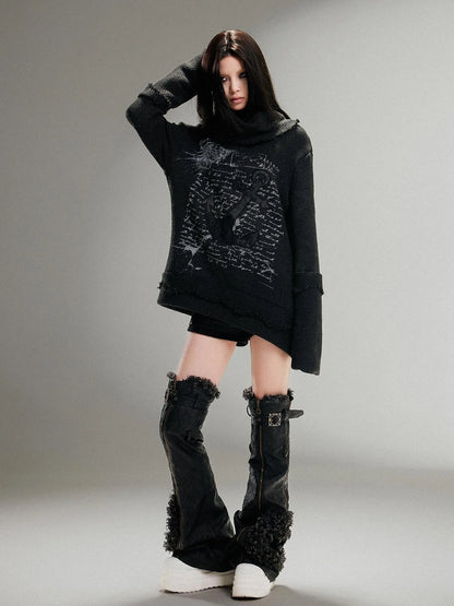 Ariadnaw Punk Rock Low Rise Leather Shorts With Wool Leg Warmers