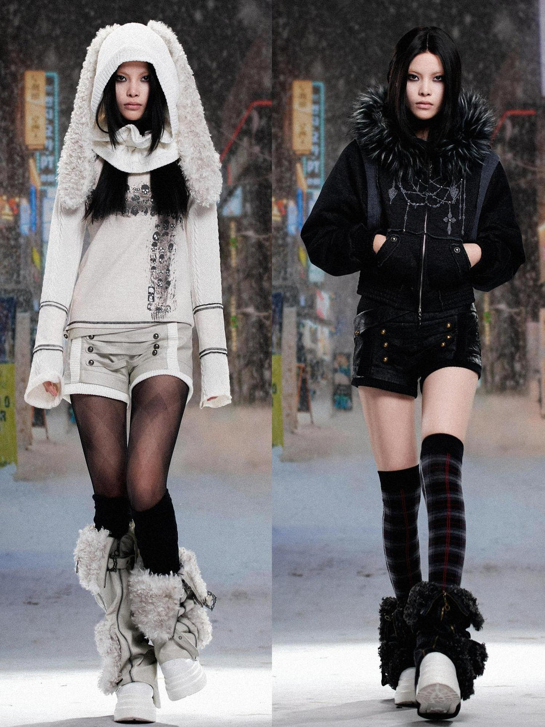 ARIADNAw Ariadnaw Punk Rock Low Rise Leather Shorts With Wool Leg Warmers