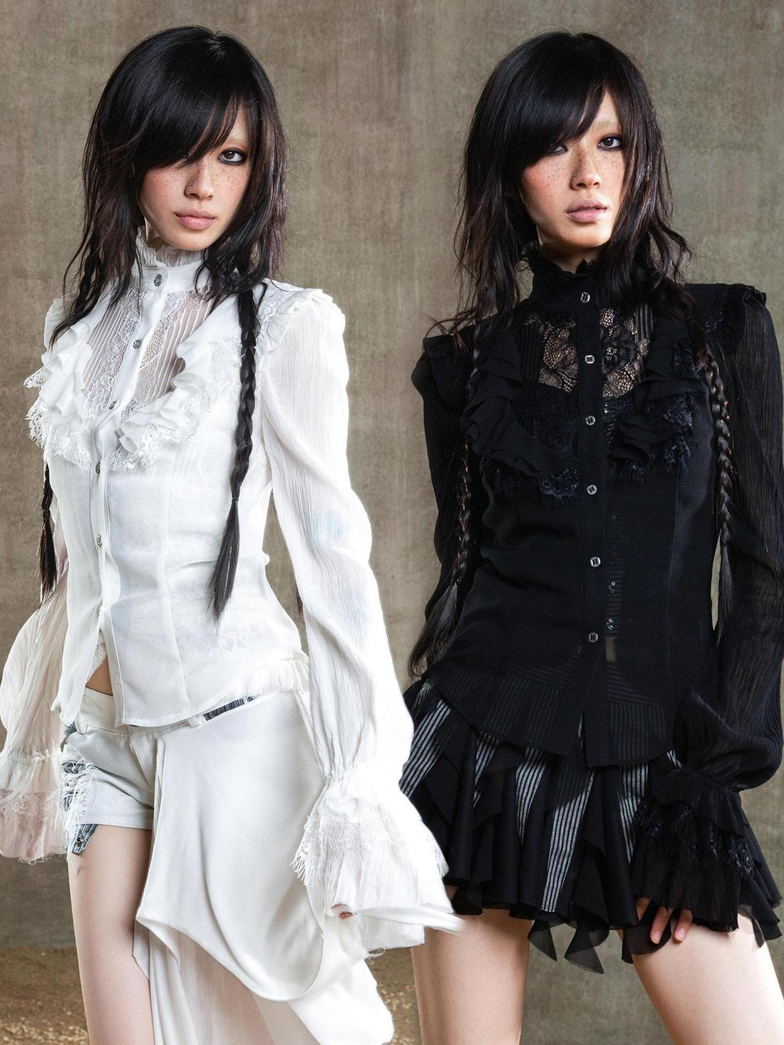 ARIADNAw Ariana Gothic Sheer Chiffon Top With Punk Lace Detailing