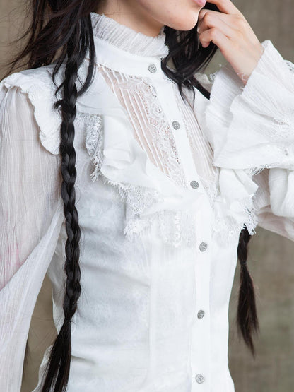 ARIADNAw Ariana Gothic Sheer Chiffon Top With Punk Lace Detailing