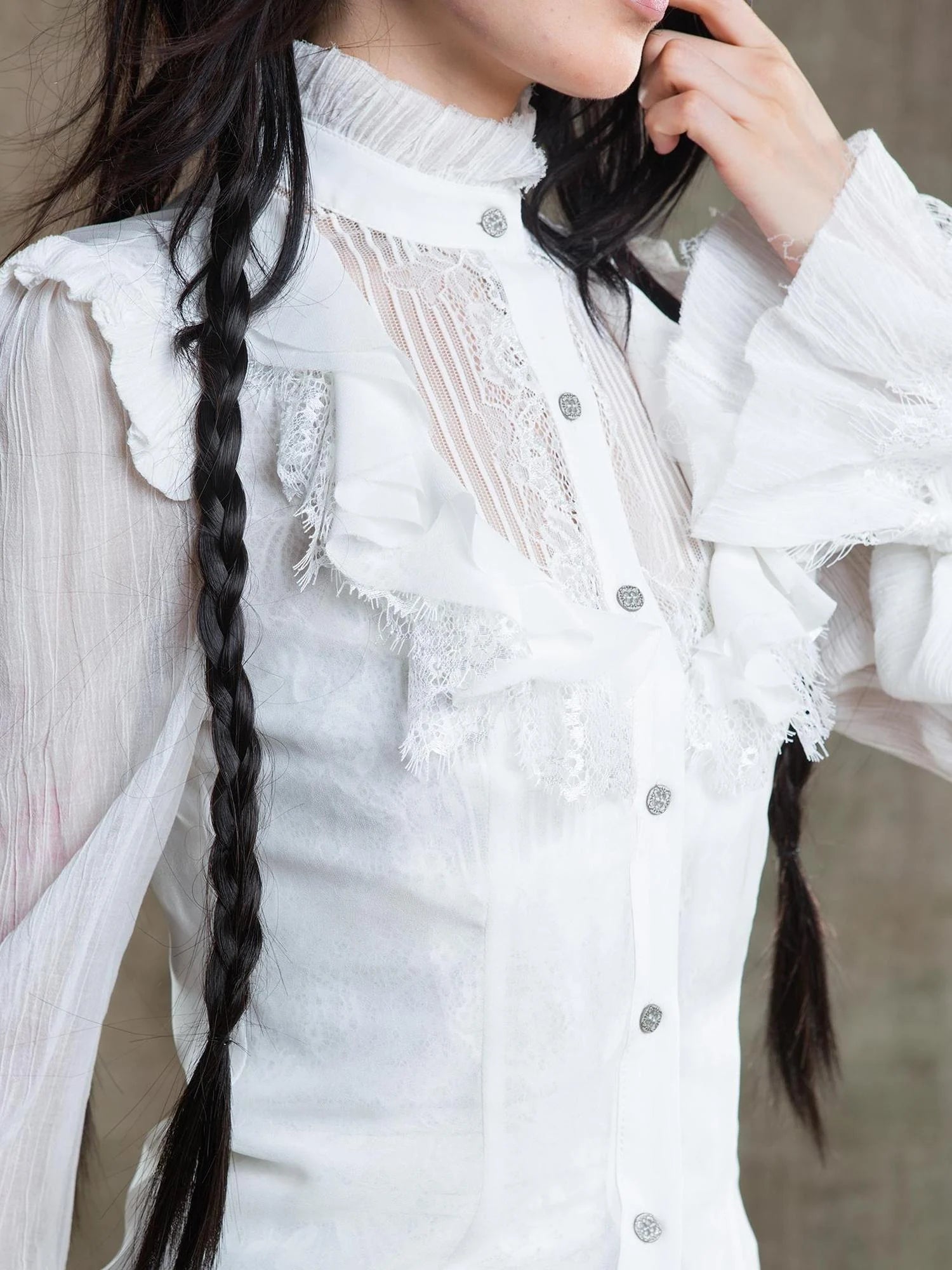 Ariana Gothic Sheer Chiffon Top With Punk Lace Detailing