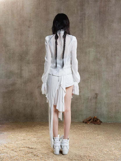 Ariana Gothic Sheer Chiffon Top With Punk Lace Detailing