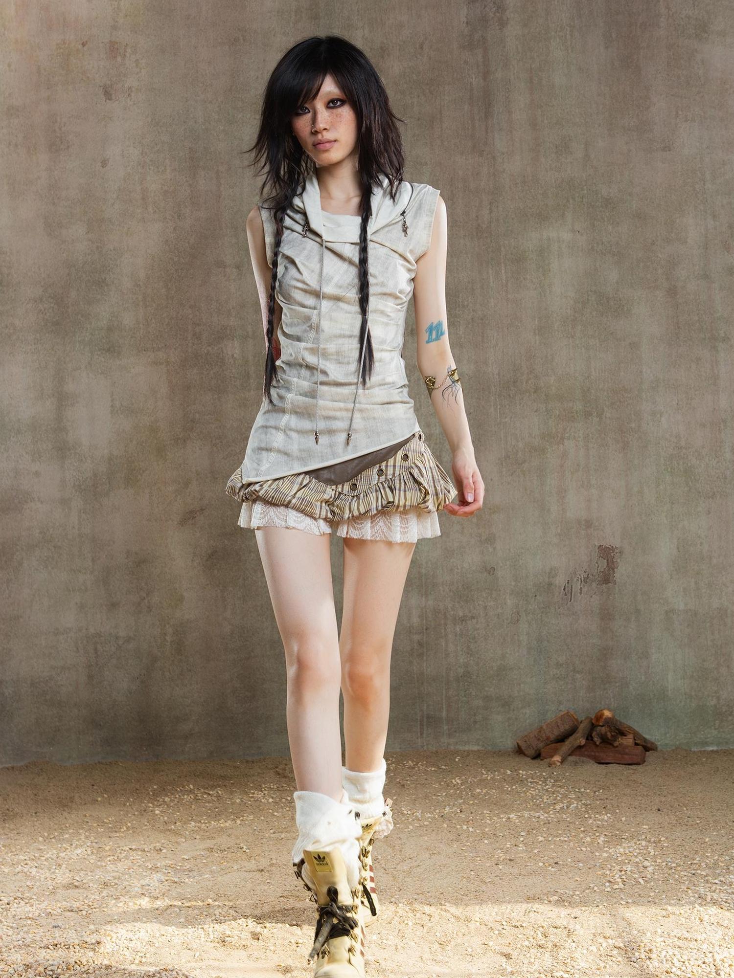 ARIADNAw Ariana Low Rise Contrast Patchwork Plaid Floral Short Skirt