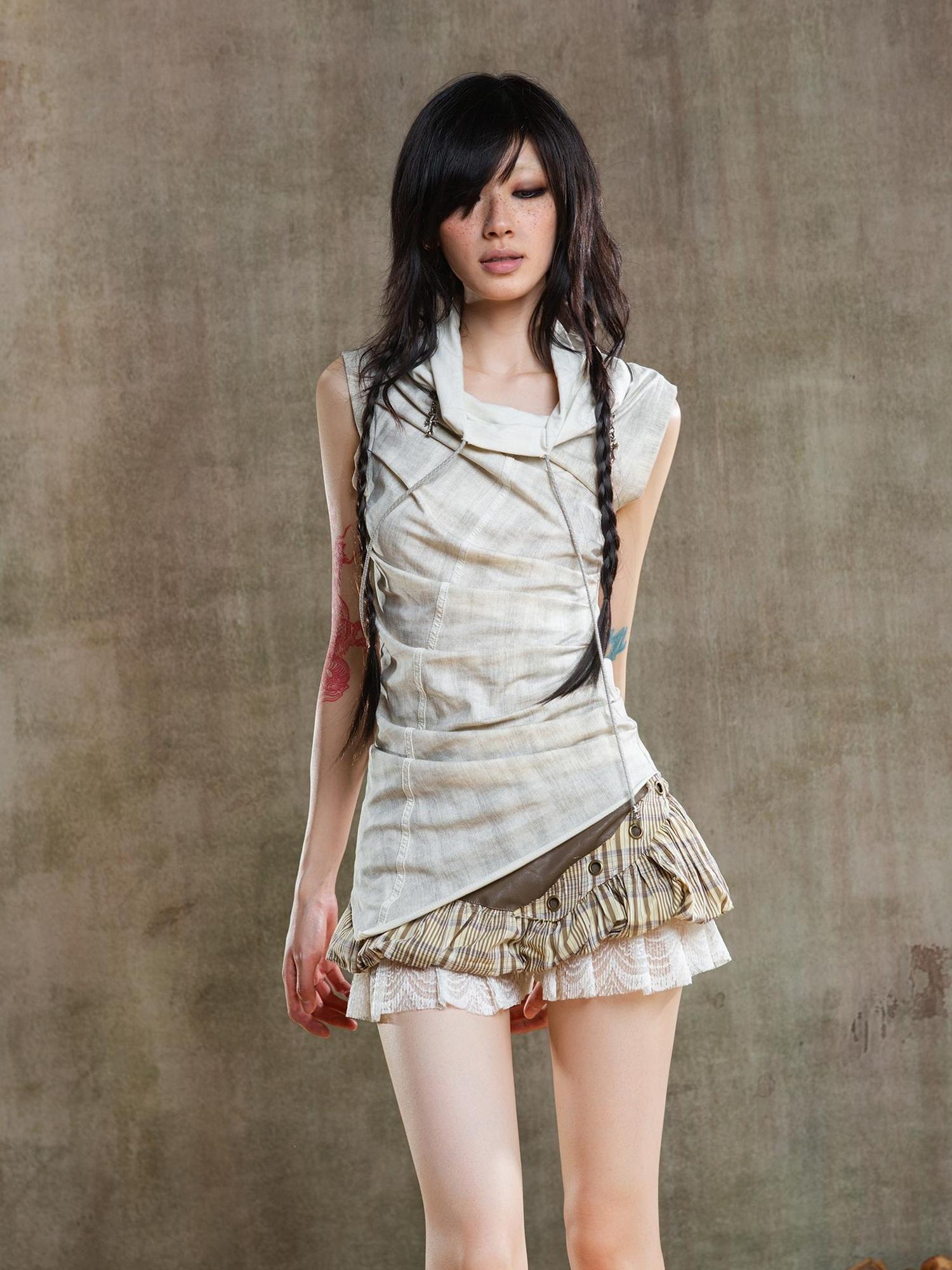 ARIADNAw Ariana Low Rise Contrast Patchwork Plaid Floral Short Skirt