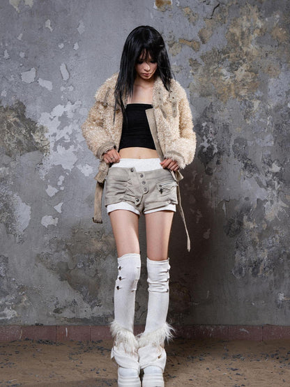 ARIADNAw Ariana Low Rise Contrast Shorts With Knit Socks Y2k Punk