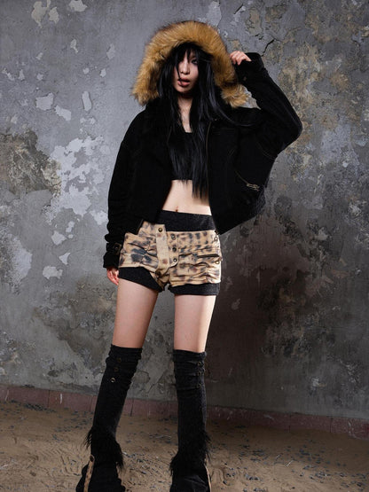 ARIADNAw Ariana Low Rise Contrast Shorts With Knit Socks Y2k Punk