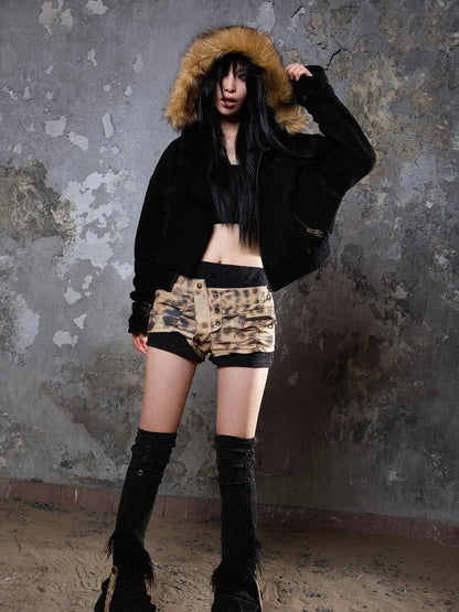 Ariana Low Rise Contrast Shorts With Knit Socks Y2k Punk