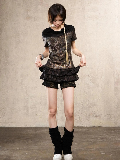 Ariana S Leopard Punk Mini Skort Low Waist Harajuku Style