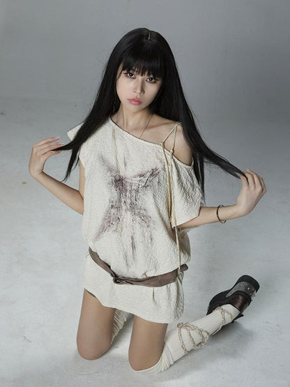 ARIADNAw Ariana Sleeveless Loose Print Summer Tee Slim Fit Lightweight Top