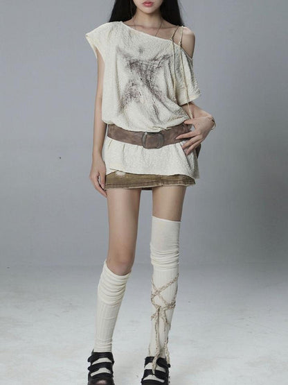 ARIADNAw Ariana Sleeveless Loose Print Summer Tee Slim Fit Lightweight Top