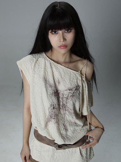 ARIADNAw Ariana Sleeveless Loose Print Summer Tee Slim Fit Lightweight Top