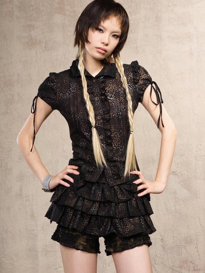 ARIADNAw Ariana Slim Leopard Print Punk Shirt