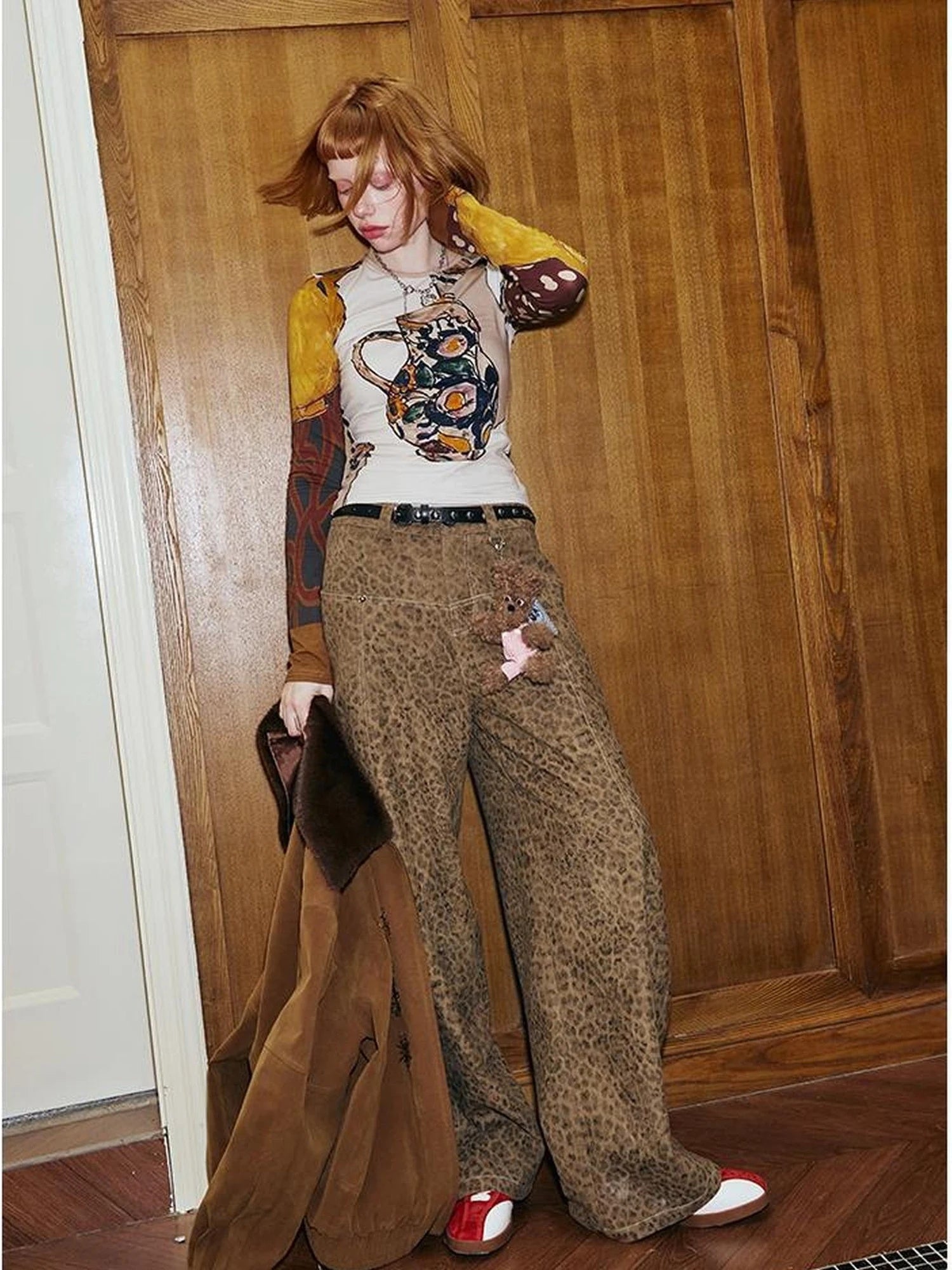 Art Vase Digital Print Slim Long Sleeve Top