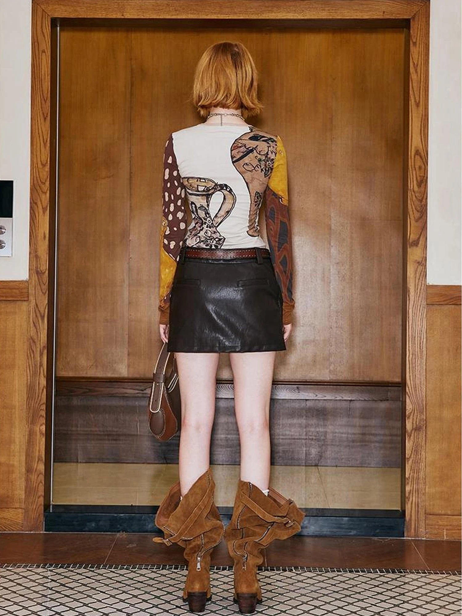 Art Vase Digital Print Slim Long Sleeve Top