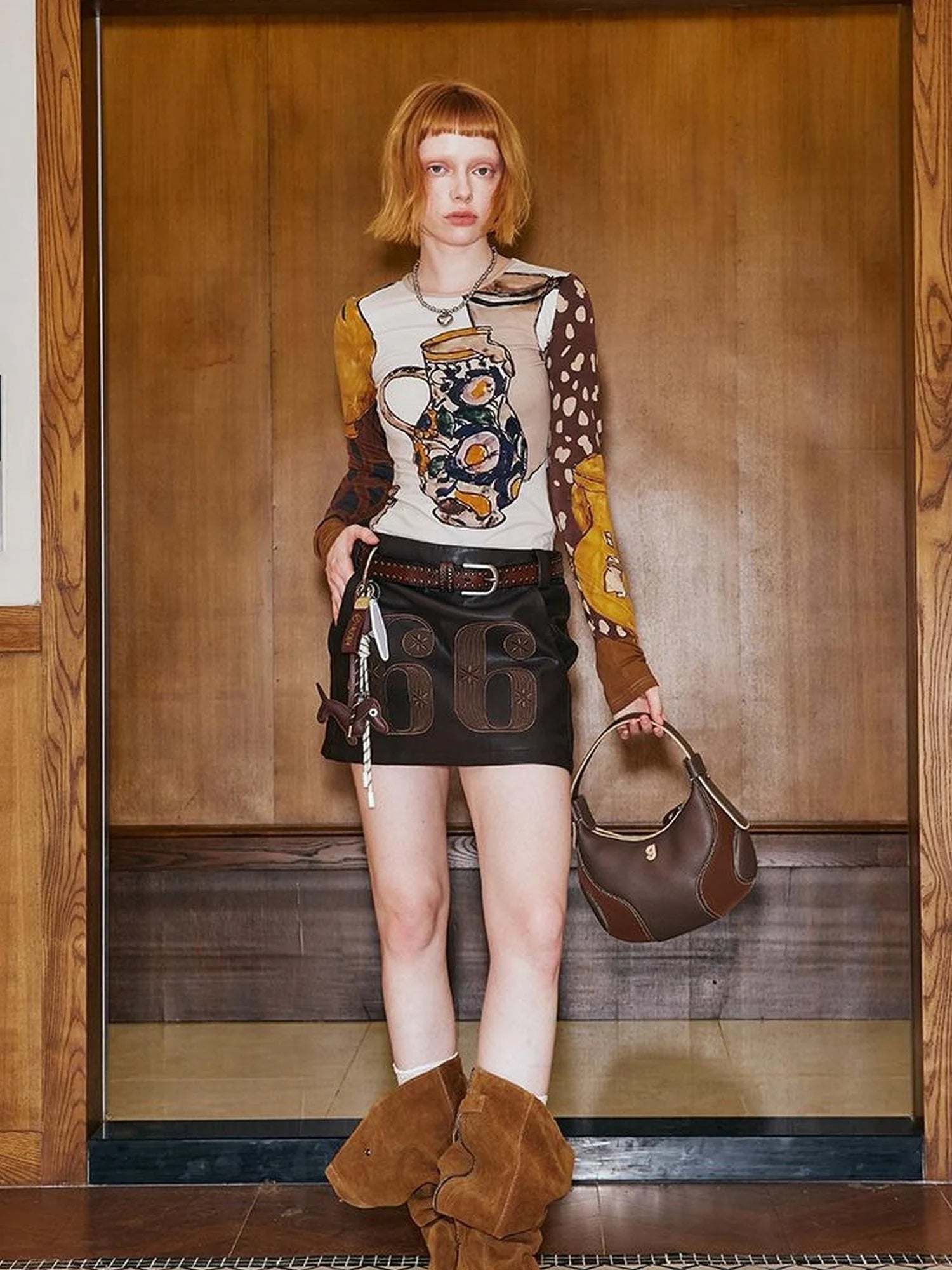 Art Vase Digital Print Slim Long Sleeve Top