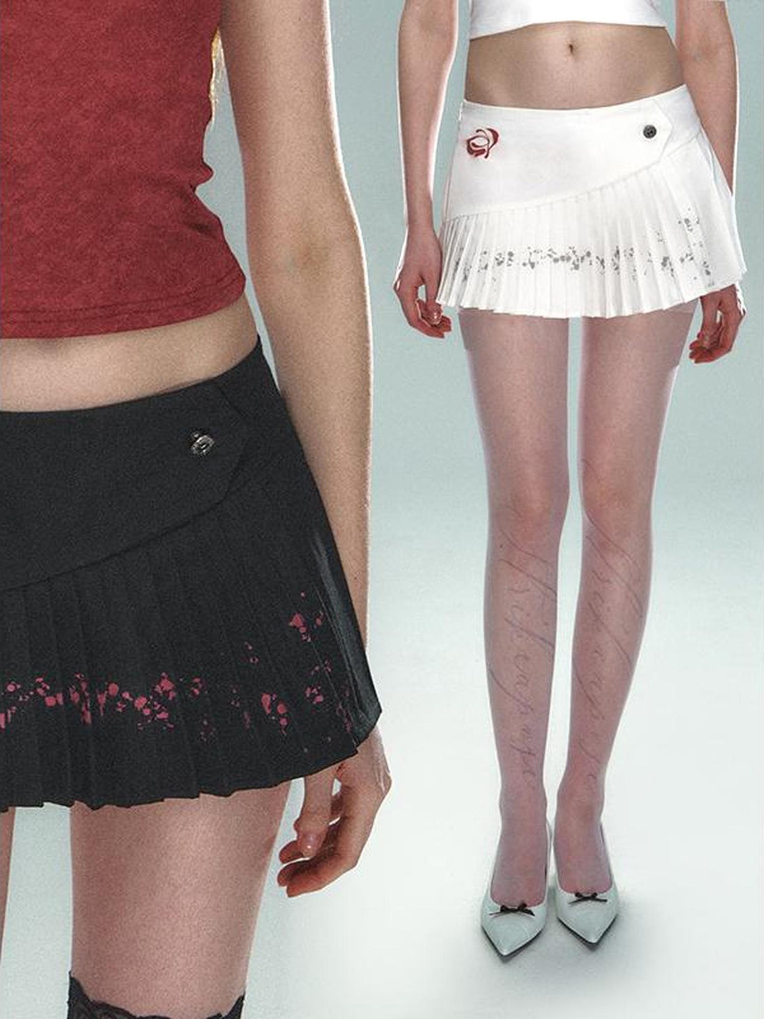 STRIKE A POSE Asym Ink Print Pleated Mini Skirt Urban Chic A-Line Dresses