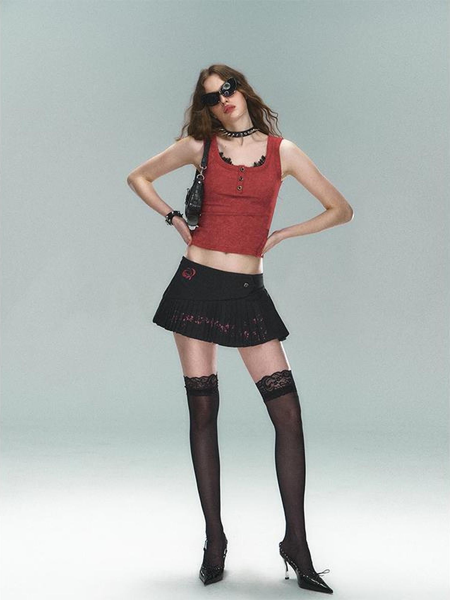 STRIKE A POSE Asym Ink Print Pleated Mini Skirt Urban Chic A-Line Dresses