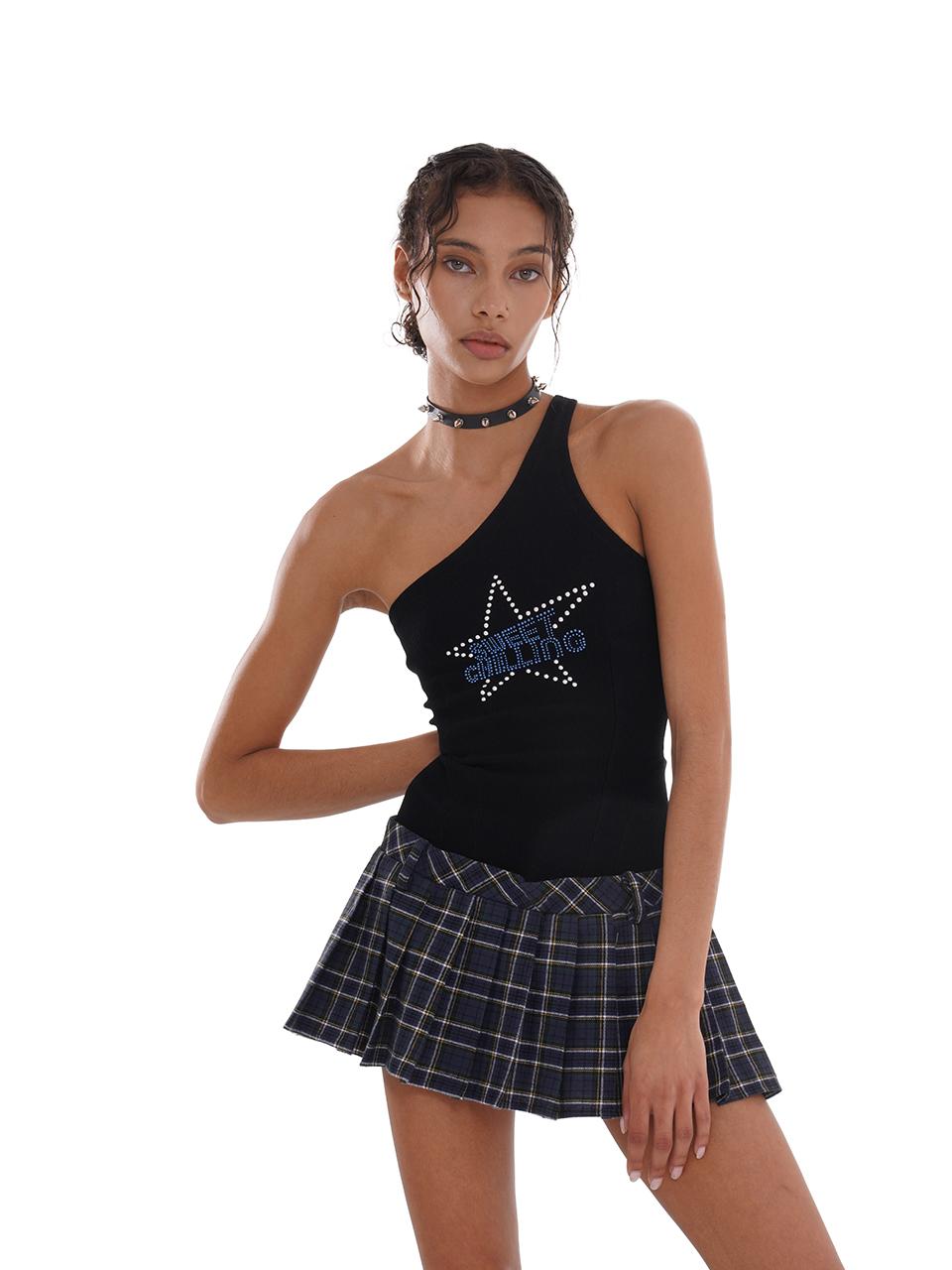 SweetChilling Asym Star Rhinestone Plaid Pleated Dress