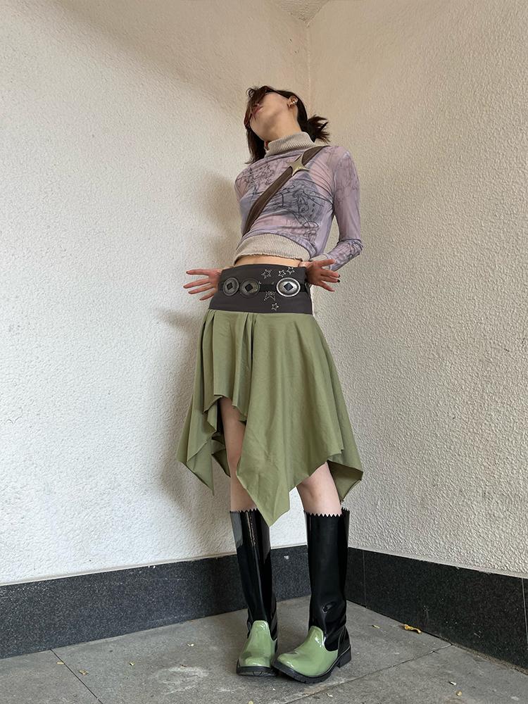 Asymmetric Color-Block Sequin Pleated Slim Fit Skirt