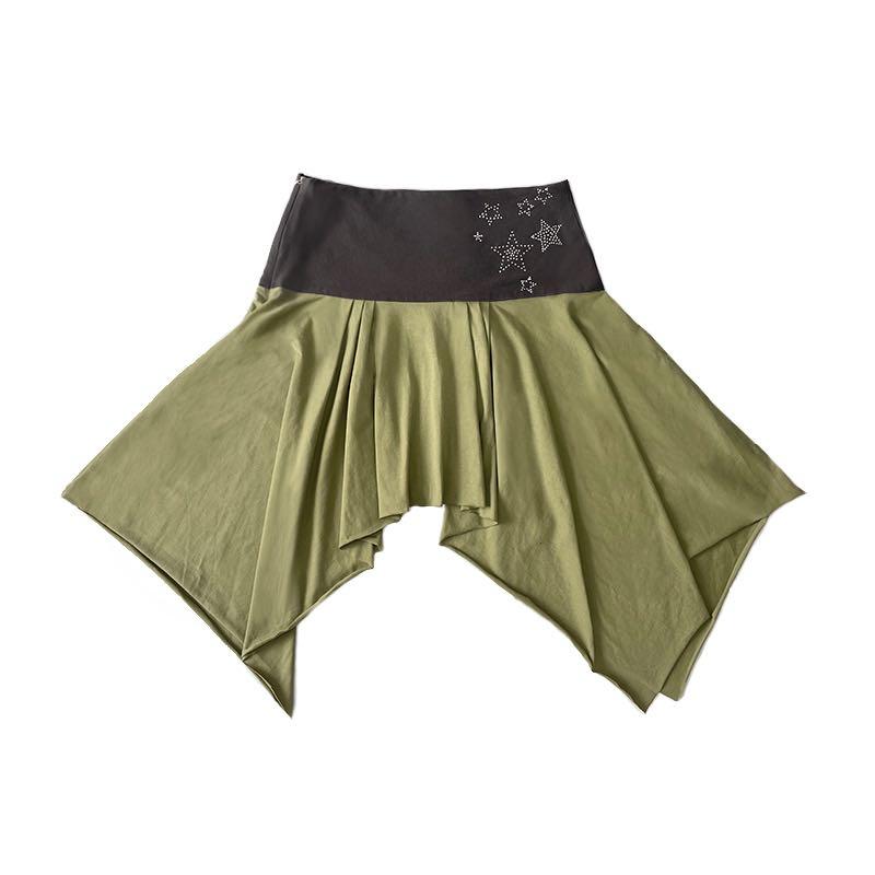 Asymmetric Color-Block Sequin Pleated Slim Fit Skirt