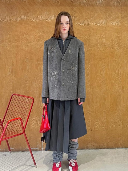 Asymmetric Pleated Skirt With Metal Studs