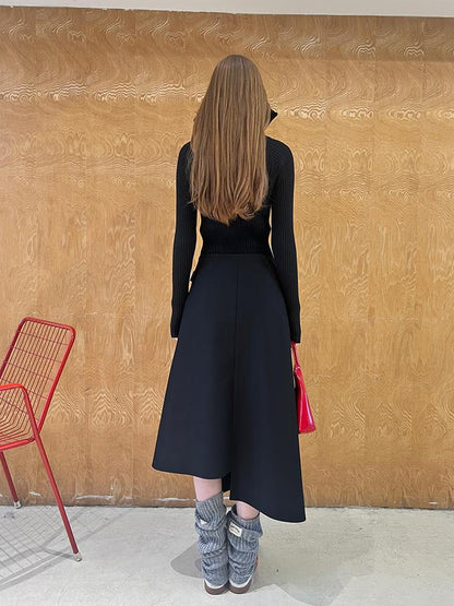 DIDDI MODA Asymmetric Pleated Skirt With Metal Studs