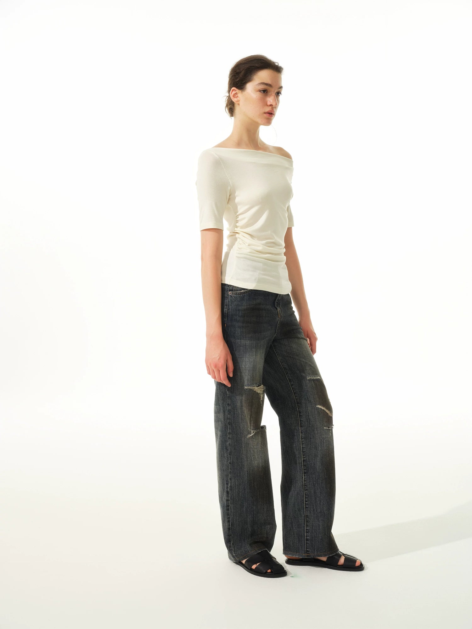Asymmetric Ruffle Hem Soft Fitted Top