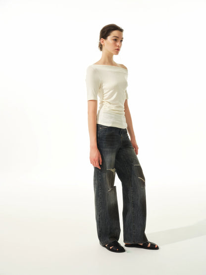 Asymmetric Ruffle Hem Soft Fitted Top