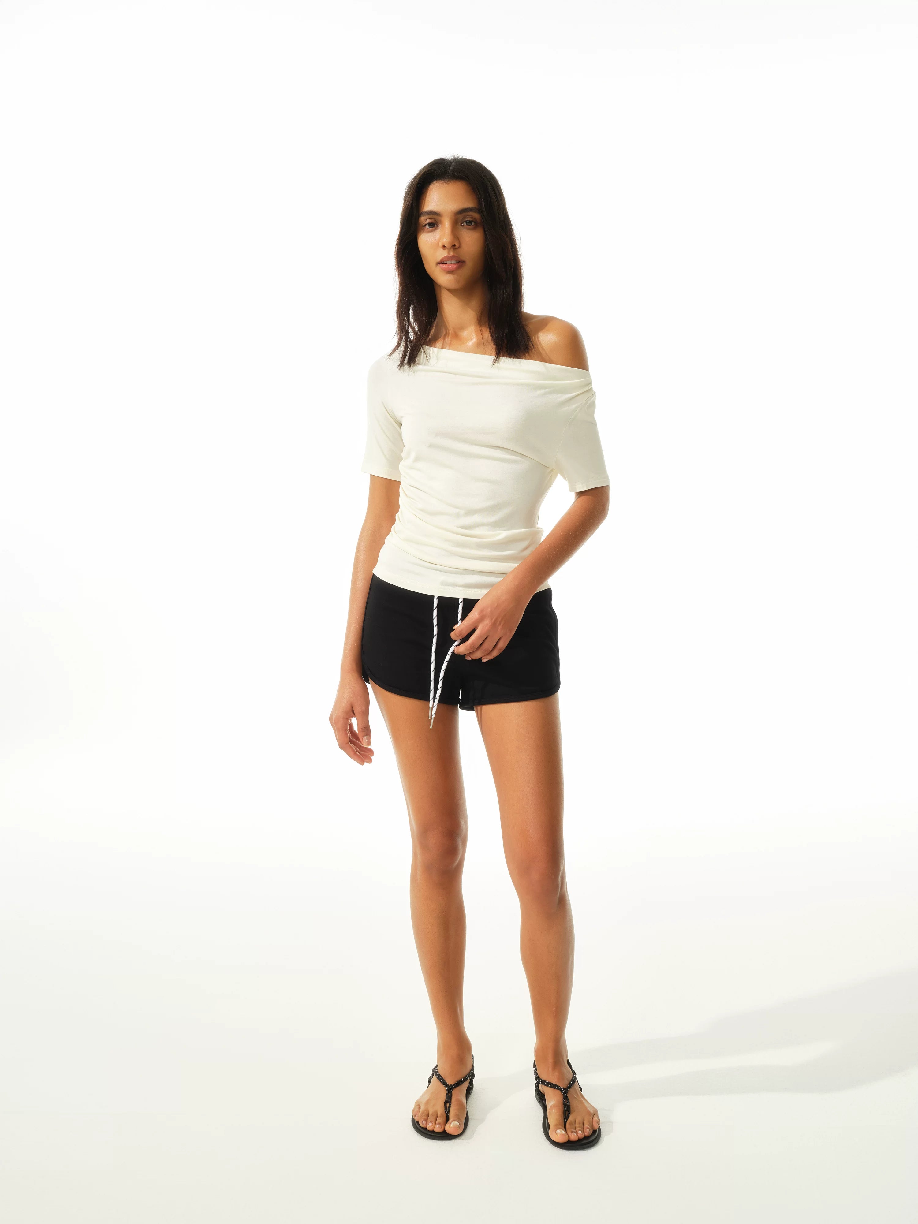 Asymmetric Ruffle Hem Soft Fitted Top
