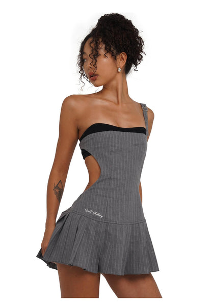 Asymmetric Strapless Striped Backless Ruffle Dress Set